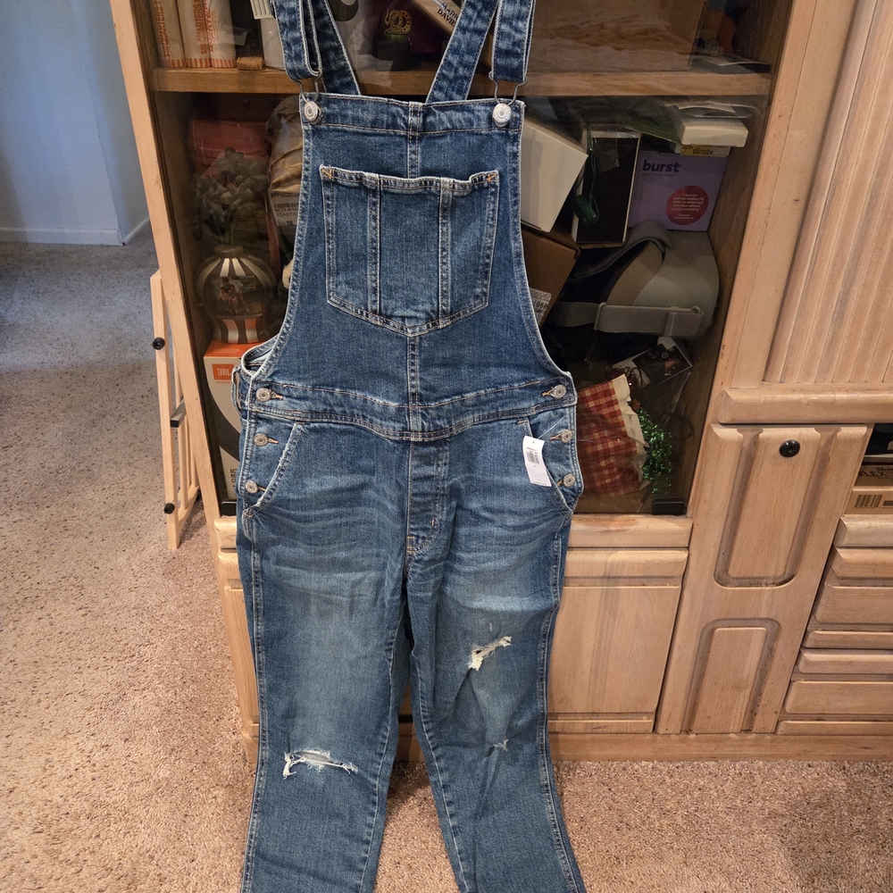 Old Navy Women's Distressed Denim Overalls - Blue